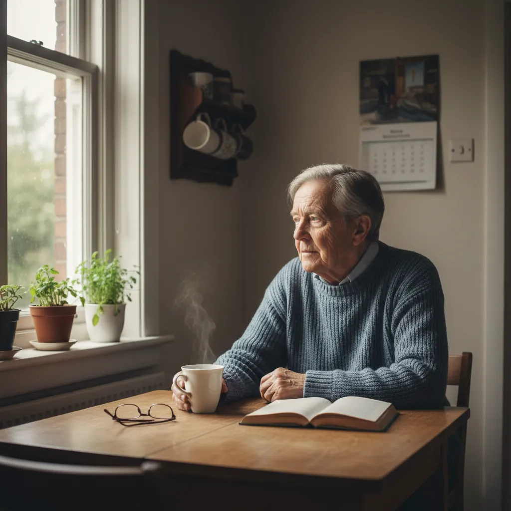 Personne âgée seule regardant par la fenêtre
