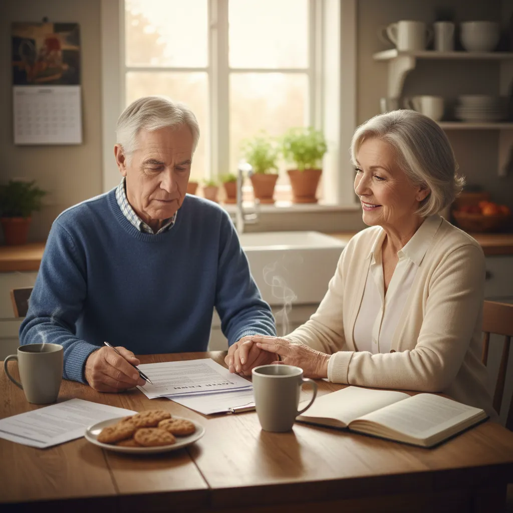 Couple de seniors examinant des documents financiers